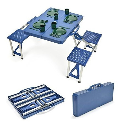 Mesa De Picnic Plegable Portatil Con 4 Asientos