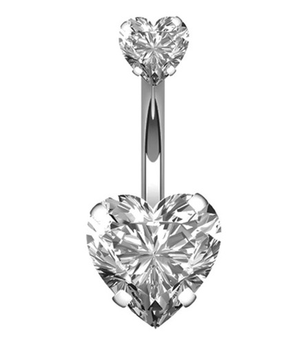 Piercing Ombligo Corazon Doble Zirconia Blanca 14g 1 Plug