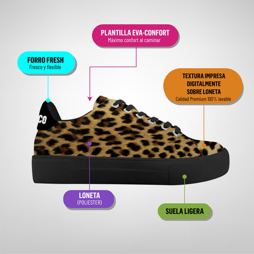 Tenis Animal Print Leopardo Café Agujeta