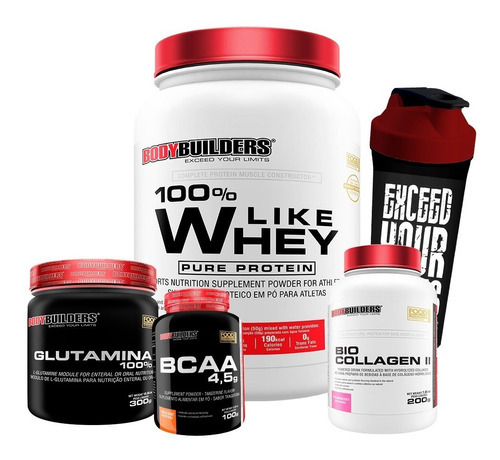 Whey Protein Mix + Glutamina Pura + Colageno + Bcaa + Shaker Sabor Chocolate