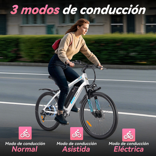 Honey Whale S8 Bicicleta Eléctrica De Montaña De 7 Velocidades Pila Extraíble Color Blanco HONEYWHALE Bicicleta Eléctrica para Adultos 450W MAX Autonomía 50KM Batería Extraíble 15AH 26 Pulgadas