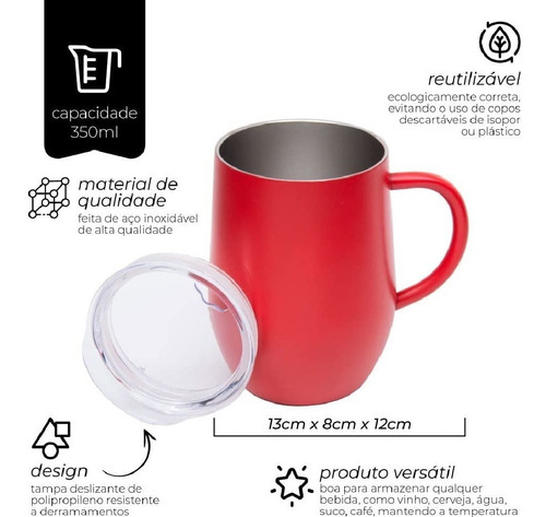 Caneca Térmica Inox C/tampa 350ml Aj2003 Mimo Style