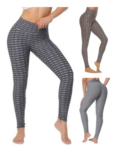 3 Leggins Panal Gris Jaspeado Anticelulitis Tornasol Levanta