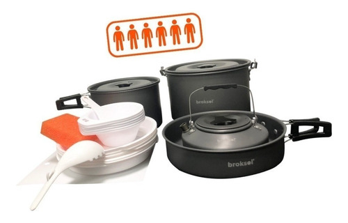 Marmita 6 Personas Mochilero Camping Set Cocina 20pz Broksol