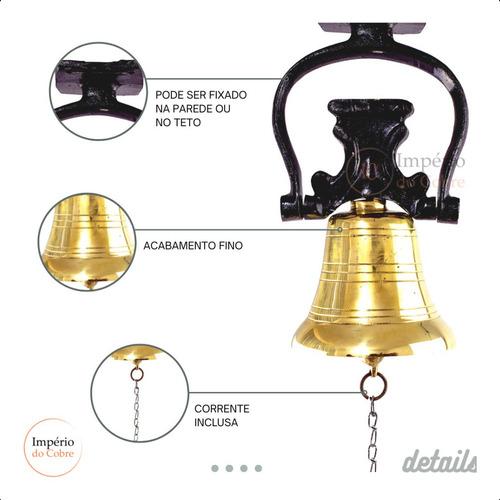 Sino De Bronze Puro Com Suporte De Parede 2,5 Kg
