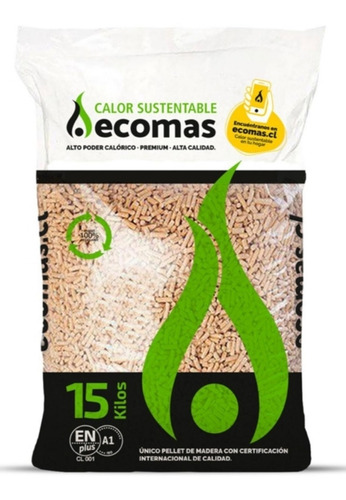 Pellet Ecomas De 15kg 100% Pino Alto Poder Calorífico.