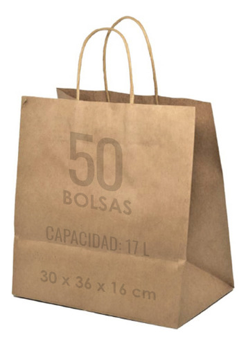 Bolsas De Papel Kraft Mediana 30 X 36 X 16 Cm (50 Unidades)