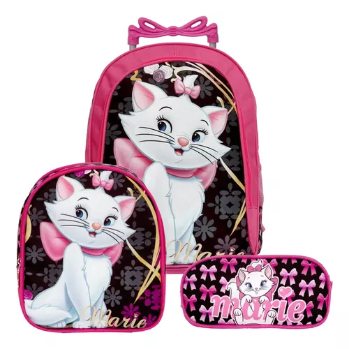 Kit Mochila Infantil Escolar Com Rodinhas Gata Marie