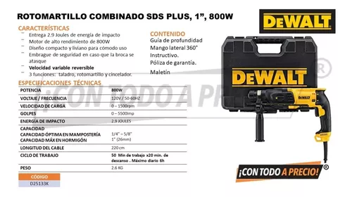 Taladro Rotomartillo SDS Plus Dewalt 800W 120V D25133K B3