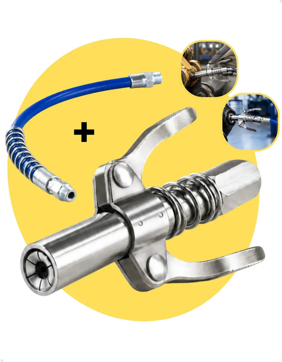 Bico Acoplador De Graxa Comando Graxeiro Para Engraxadeira Bomba Manual Pneumatica Elétrica Engraxar 10000 PSI 1/8" NPT Com Mangueira