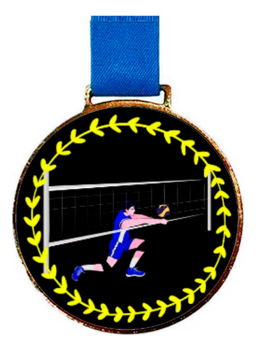 Medalha De Volei C/fita Azul 36mm Personalizada 1 Fit