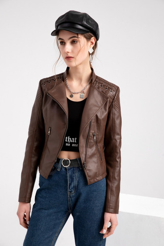 Chamarra Mujer Cl¿sica Con Cremallera, Estilo Punk, Piel Mod