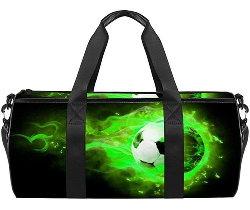 Duffel Bag For Women Men Green Flame Soccer Sports Gym Tote.