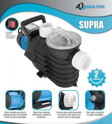 Bomba Para Alberca Aquapak Supra 15 1.5hp 230v Supra 15/1230