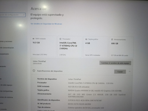 Lenovo Thinkpad P50 Nvidia Quadro 16gb Negro (Usado)