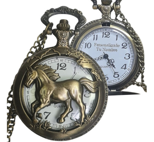 Reloj Bolsillo Personalizado En Laser White Horse