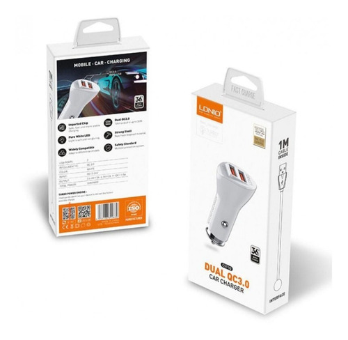 Cargador Carro Lndio Qc3.0 C511q Carga Rápida Android Tipo C