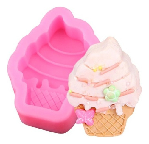 Molde Silicona Conito De Helado Repostería Porcelana Color Rosa