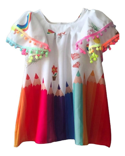 Imagem 1 de 6 de Vestido Infantil Colorido Aquarela Tucano Gatinho Criança