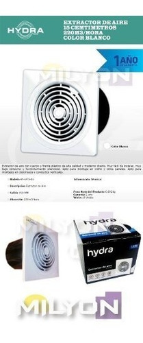 Imagen 4 de 8 de Extractor De Aire Hydra 150mm 6 Baño Cocina Silencioso