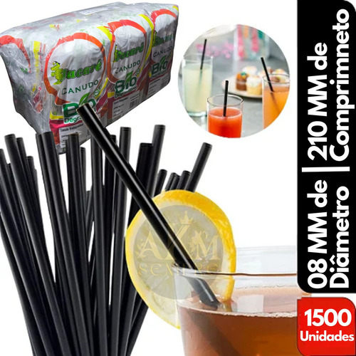 Canudo Embalado Grosso Preto Adega Drink 8mm X 21 Cm 1.500un