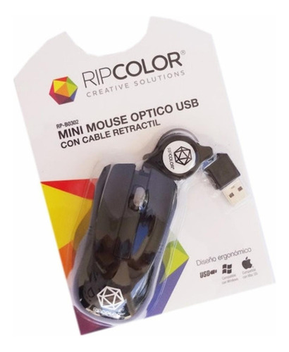 Mouse Mini Óptico Ripcolor Usb Retráctil B0302 - Queofertauy