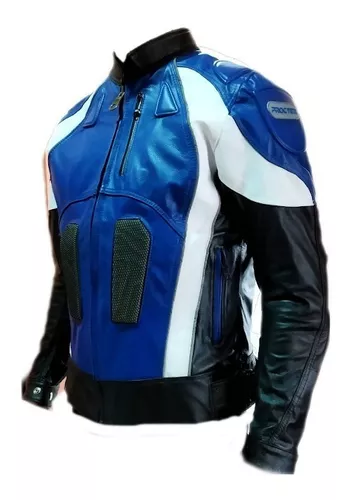 Chaqueta Cuero Hombre Estilo Motociclista Moto gray-blue Kl