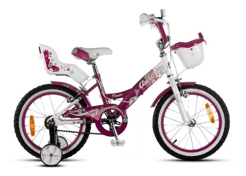 Bicicleta Aurora Flowers Rodado 16 Nena Rueditas Canasto