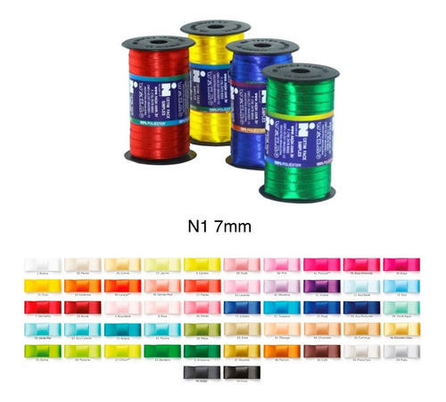 Fita Cetim Najar Nº 1 Rl 100m X 7mm * Várias Cores - 3 Rolos