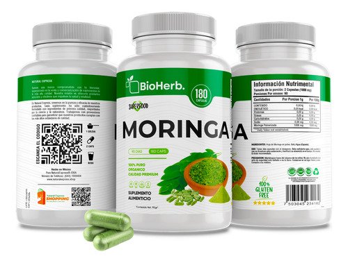 Bioherb Moringa 100% 180 Cápsulas