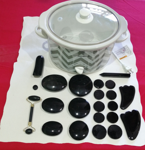 Kit De 22 Piedras Calientes De Obsidiana Con Calentador