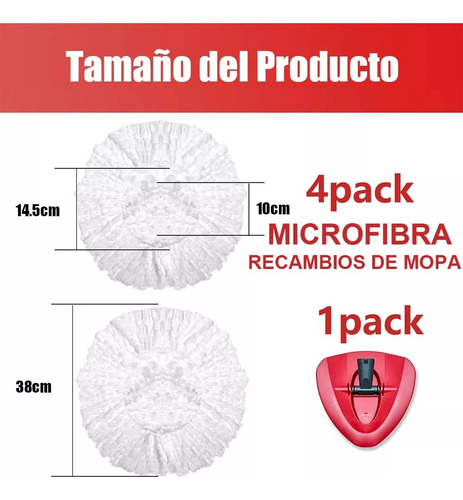4 Repuesto De Trapeador Vileda Easy Wring Microfibra + Base
