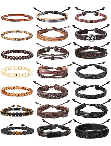 Jstyle 21 Uds. Pulsera De Cuero Trenzado Para Hombres Y Muje