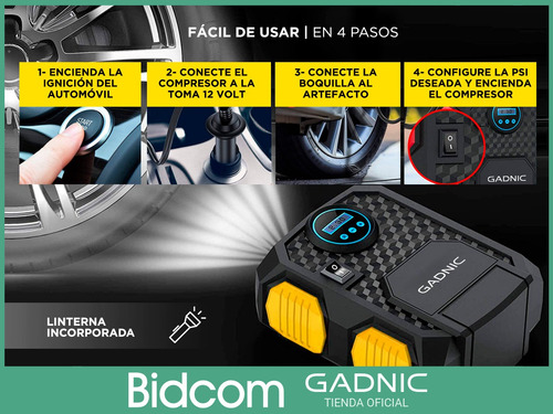 Imagen 5 de 10 de Mini Compresor De Aire 12v Inflador Portatil Profesional
