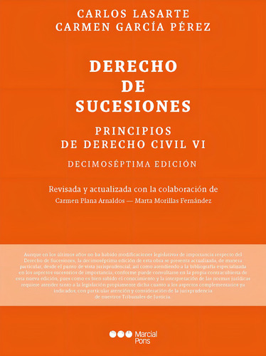 Derecho De Sucesiones, De Carlos Lasarte Alvarez, Carmen Garcia Perez. Editorial Marcial Pons Ediciones Juridicas Y Sociales, S.a., Tapa Dura En Español