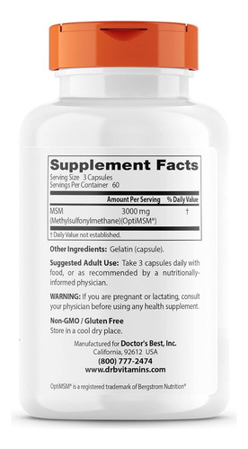 Msm 1000 Mg Con Optimsm Doctor's Best 180 Cápsulas