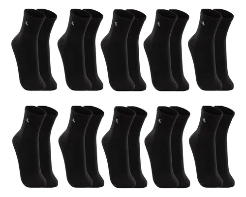 Kit 10 Pares Meia Lupo Cano Médio Academia Sola Atoalhada 10 Pretos 41-44