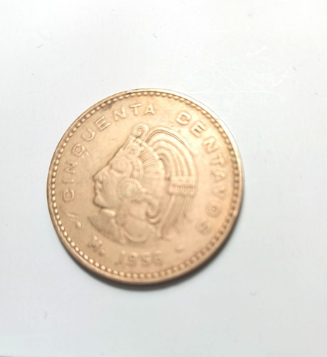 Moneda De 50 Centavos De Cuauhtémoc 1956 De Bronce