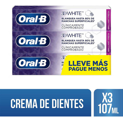 Pasta Dental Oral-b 3d White Brilliant Fresh 107ml 3 Uds