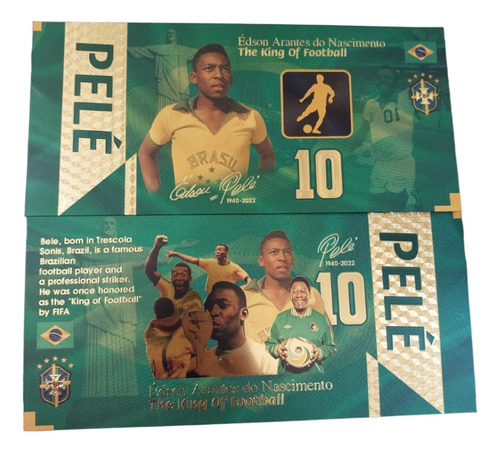 Billete Premium Foil Oro Futbol Souvenir Pele 10 Reales 02