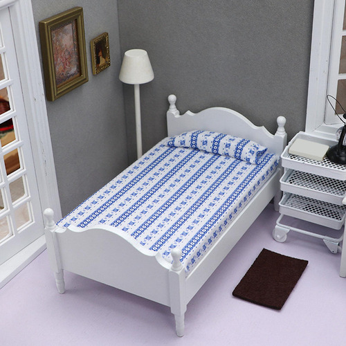 Cama En Miniatura A Escala 1/12, Muebles De Casa De