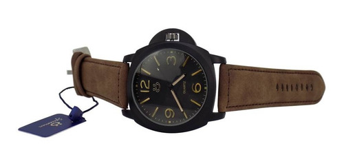 Relógio Masculino Preto C/ Pulseira De Couro Original Marrom