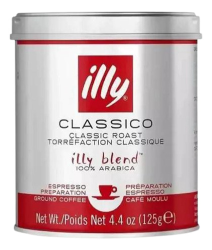 Café Illy Tostado Molido Classico Arábica 125 Gr Pack X2 