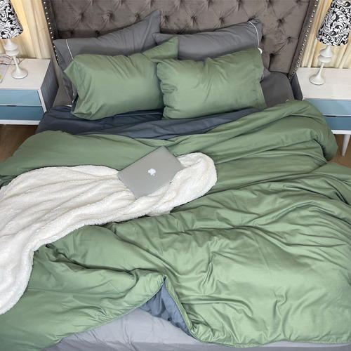 Imagen 2 de 7 de Duvet King Doble Faz Verde Militar- Gris Karytex