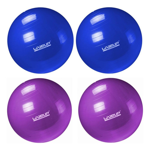 Kit 2 Bola Pilates Suiça 65cm Azul + 2 Bolas Suiça 55cm Roxa