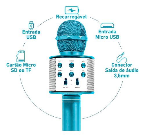 Microfone Karaoke Bluetooth Sem Fio Youtuber Várias Cores