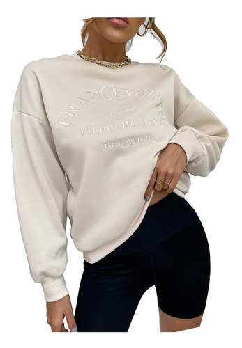 Shein Sudadera Manga Larga Bordado Letra Grafica Para Mujer