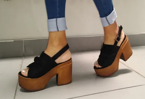 Sandalias taco plataforma mujer negro casual talla 35 37 38