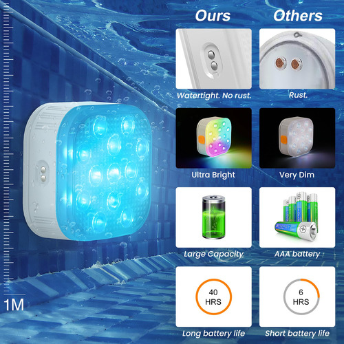 Luces De Piscina Led Recargables Sumergibles Ip68 16 Colores Color Del Producto Color De La Luz