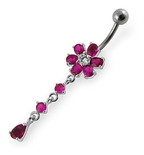 Aros - Flower With Dangling Gems Sterling Silver 316l Surgic